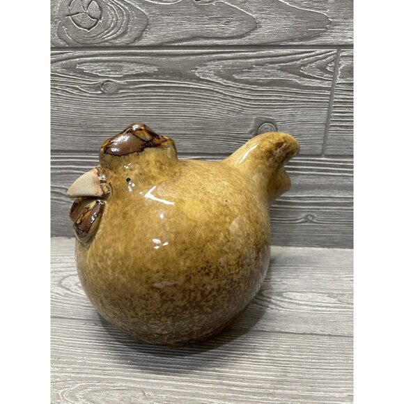 Fat Ceramic Hen Chicken Tan Beige Speckled Finish Farmhouse Rustic Decor - Picture 1 of 8